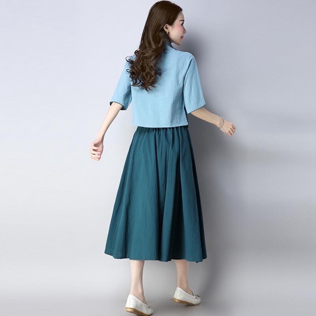 SET HÁN PHỤC THÊU HOA MÀU XANH