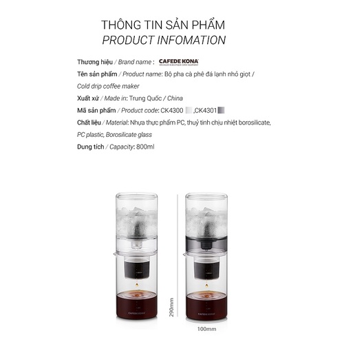 [Mã SKAMSALE03 giảm 10% tối đa 50K đơn 200K] Bộ pha cà phê đá lạnh Cold Drip hình trụ 800ml