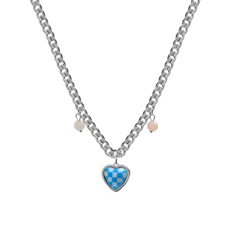 Vòng cổ mặt trái tim họa tiết kẻ sọc thời trang JP5