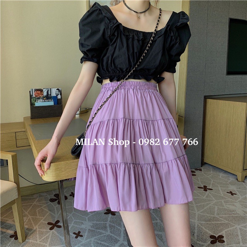 Chân váy ngắn tầng chất lụa mát phê 2 kiểu thời trang