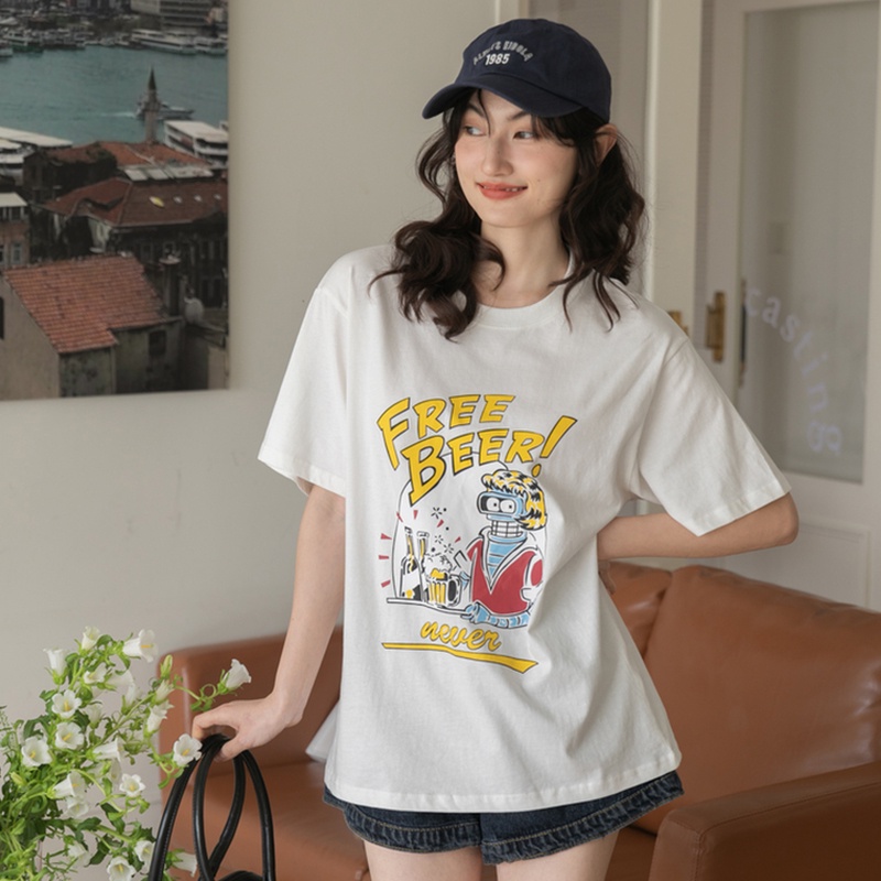 NRVP Áo Thun Cotton Tay Ngắn Cổ Tròn Màu Trơn Thời Trang Dành Cho Nữ