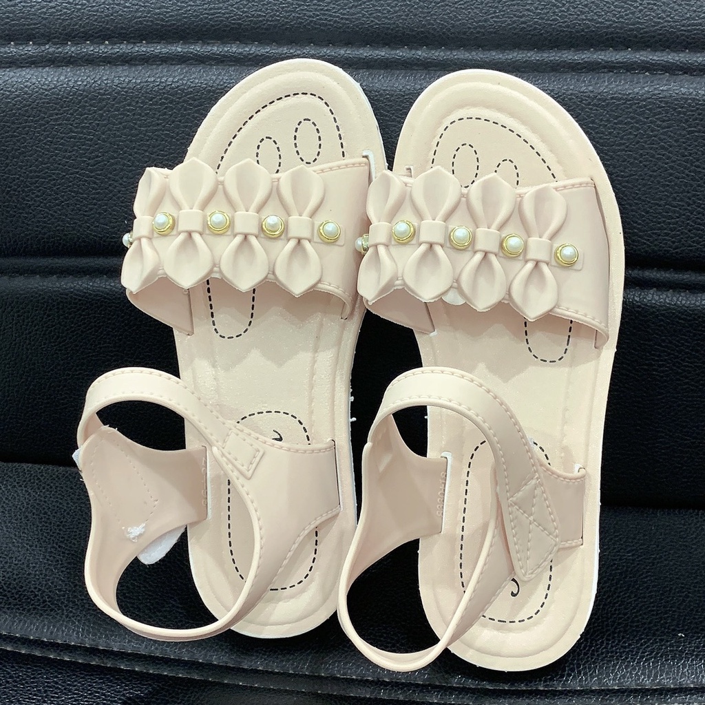 Sandal bé gái đính hạt quai dán đế mềm 8330