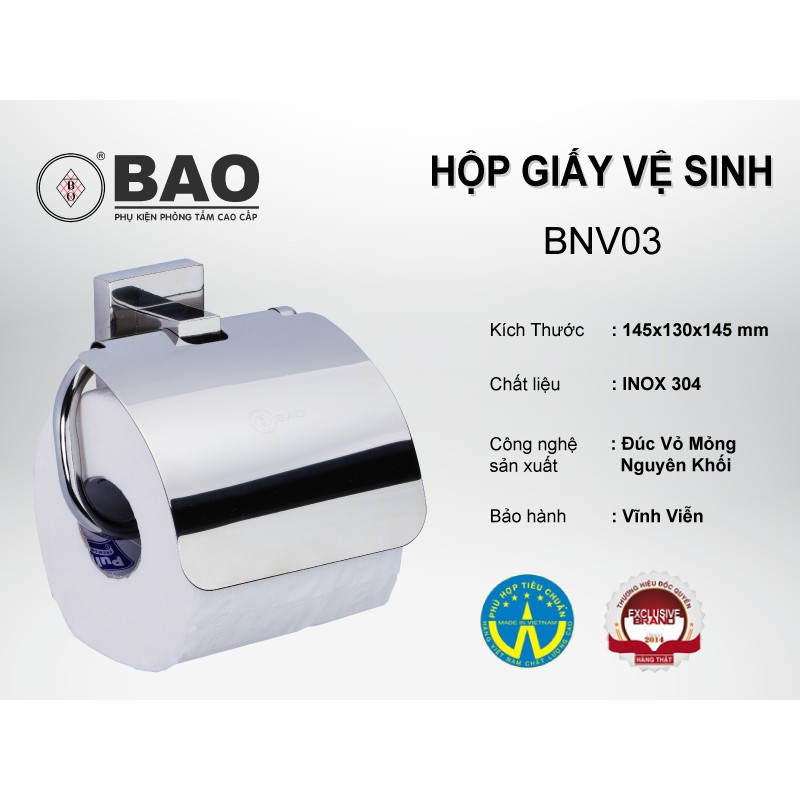 Trục giấy vệ sinh BAO Inox BNV 03 bảo hành vĩnh viễn, không lo hỏng hóc