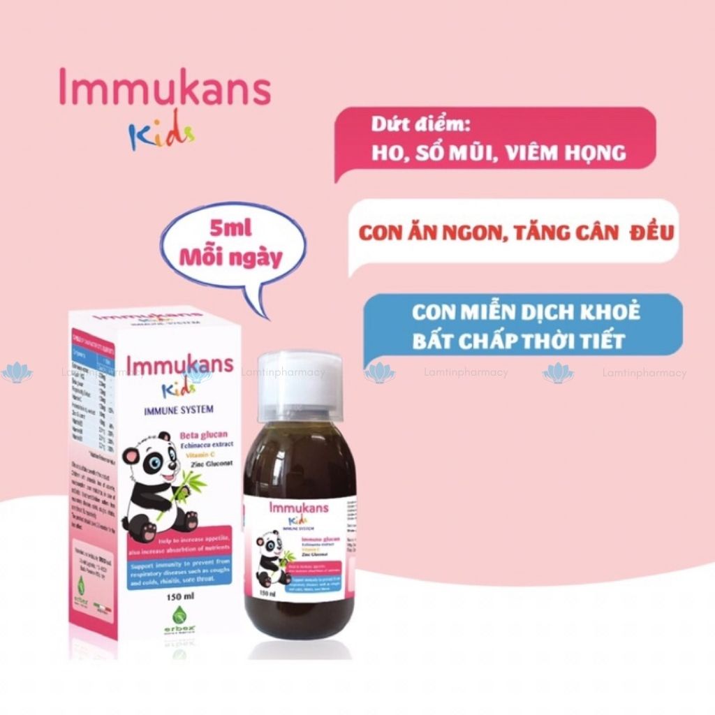 Tăng sức đề kháng Immukans cho bé, bổ sung kẽm imuloglocan ( hàng chính hãng ) lọ 150ml