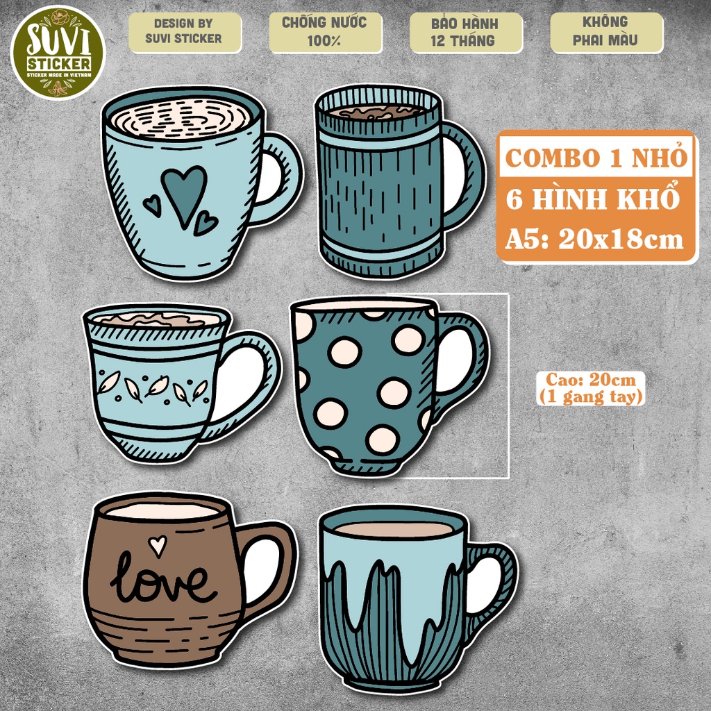 Decal Cup Decor khổ lớn trang trí tường, dán kính, trang trí quán cà phê khổ A4, A5 chống nước. MSP: KL06