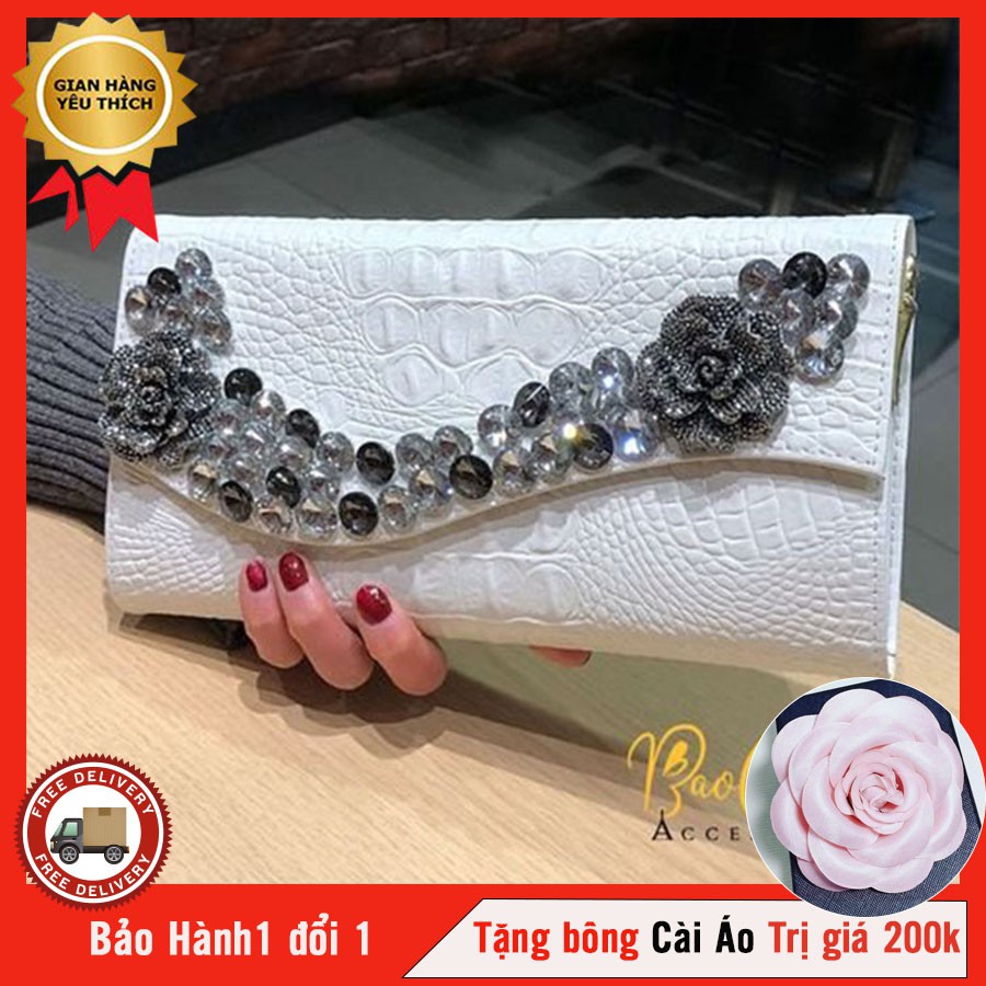 Ví Dự Tiệc Dập Vân Cá Sấu Bảo Châu Đi Tiệc Cực Sang Phong Cách Hiện Đại Dễ Dàng Phối Đồ