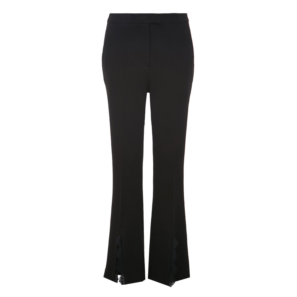 READY STOCK Women Flared Lace Pants Split High Waist Elastic Wide Leg Pants