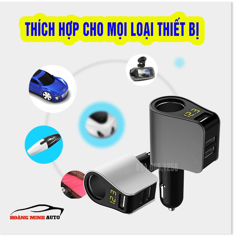 Tẩu Sạc ô tô, xe hơi Hyundai chính hãng - Có Đèn Led Báo Điện Áp Ắc Quy - Đầu ra 3 cổng USB, 1 cổng tẩu tròn