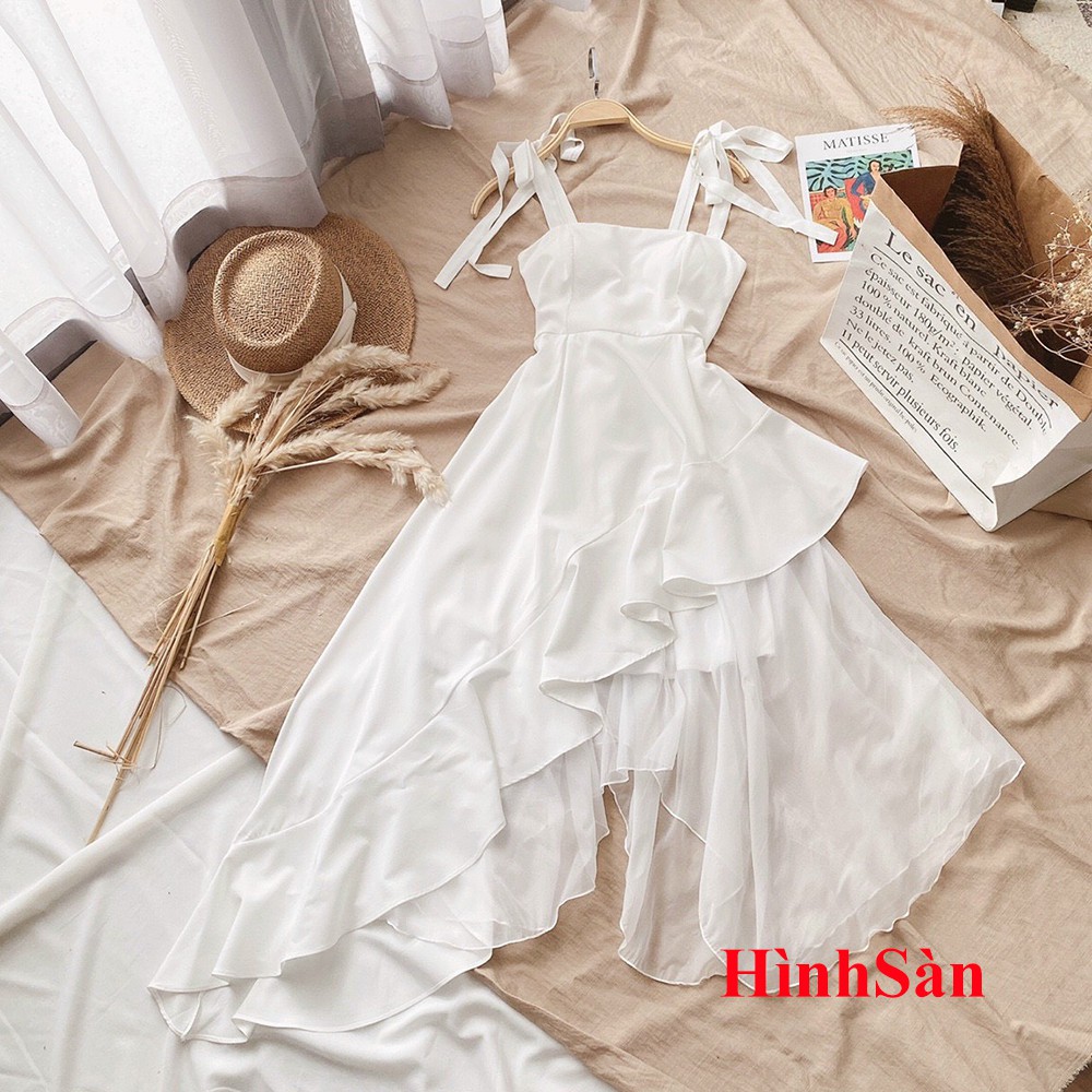 Đầm váy nữ màu trắng dáng xòe cột nơ vai lệch tà phong cách thời trang Hà Kiều thiết kế đẹp | BigBuy360 - bigbuy360.vn