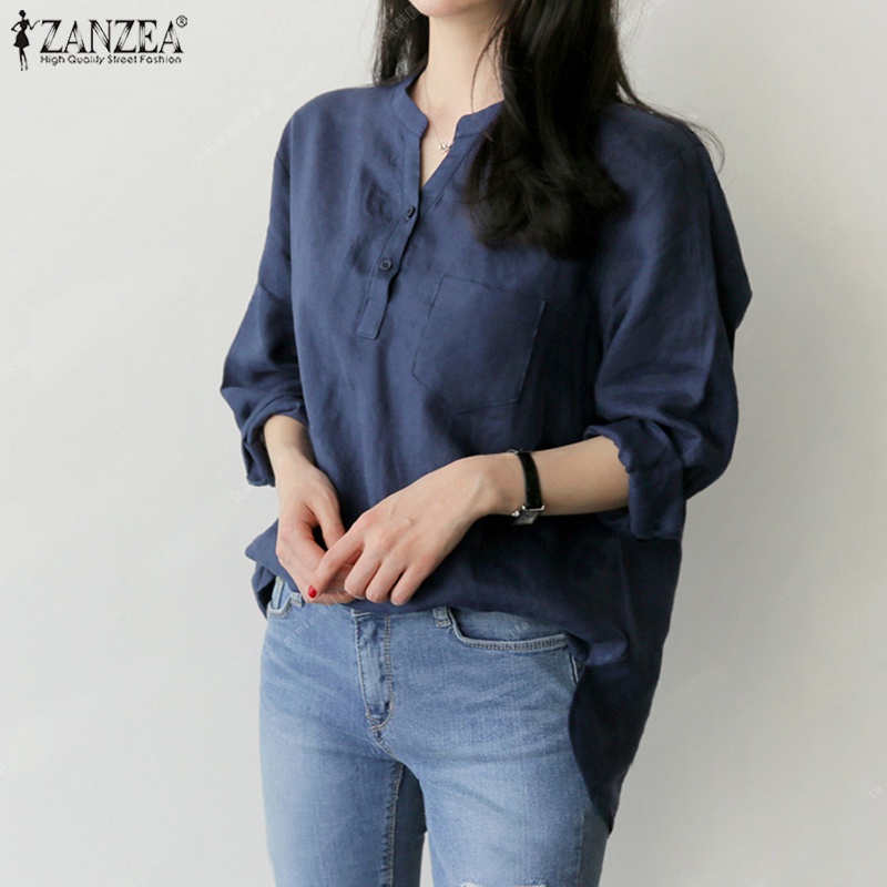 Áo ZANZEA tay dài cổ chữ V thời trang quyến rũ cho nữ