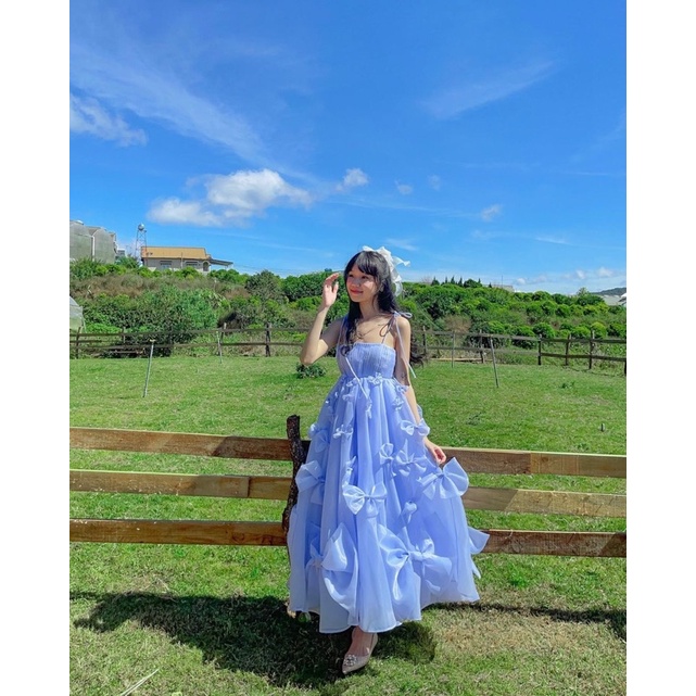 ĐẦM VÁY CÔNG CHÚA ORGANZA ĐÍNH NƠ, VÁY NƠ XANH, PHONG CÁCH NÀNG THƠ CÔNG CHÚA, CÓ VIDEO HÌNH THẬT