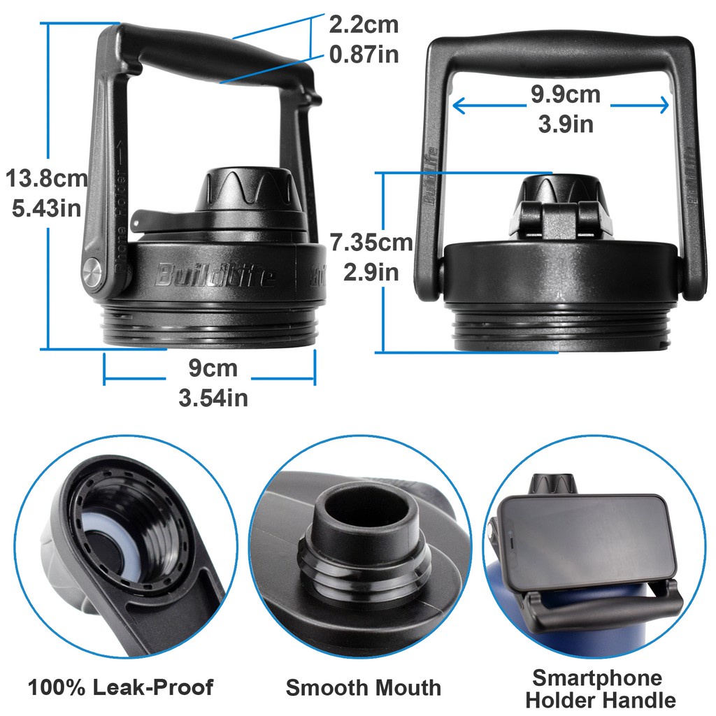 Nắp bình nước chân không QUIFIT kèm 2 ống hút bằng thép không gỉ cao cấp