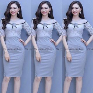 Đầm body phối nơ ren
