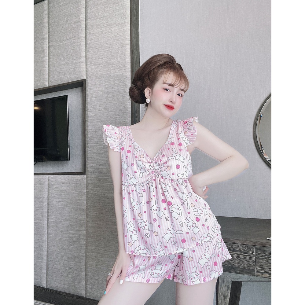 Bộ lụa đùi cánh tiên hoạ tiết cute