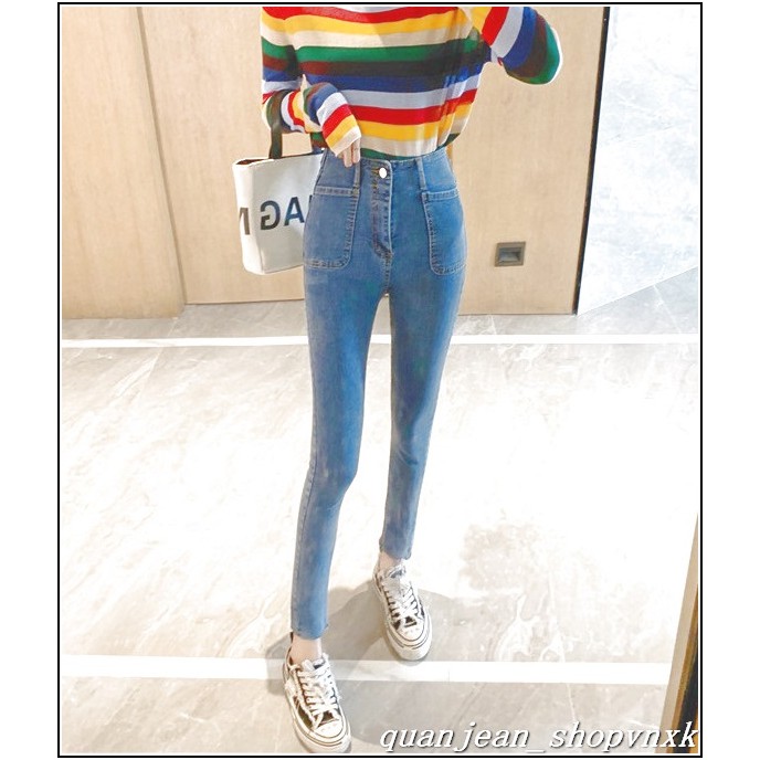 Quần jean nữ 1 CÚC + 2 TÚI KIỂU VUÔNG BẦU lưng cao qua rốn MS126-11