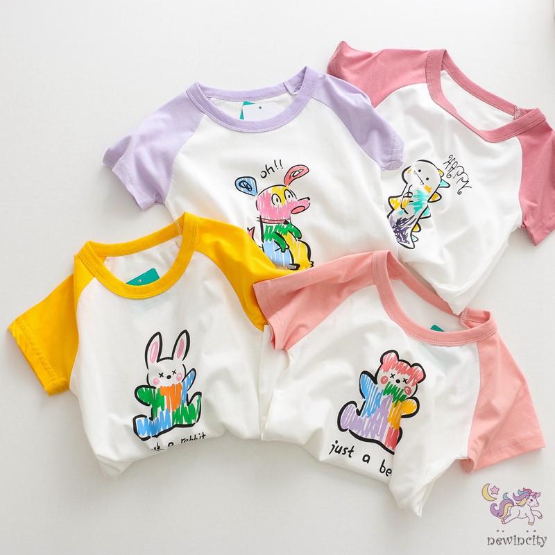 Áo Thun Tay Ngắn Họa Tiết Hoạt Hình Phong Cách Hàn Quốc Cho Bé Gái