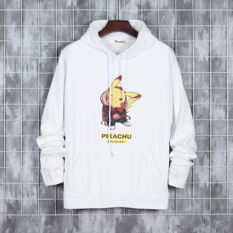 Áo hoodie tay dài dáng rộng in họa tiết Pikachu hoạt hình phong cách Hàn Quốc thời trang cho nam