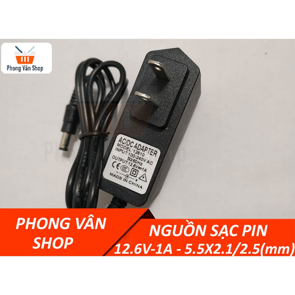 Nguồn Adapter Sạc 12.6v 1a 5.5x2.1-2.5mm có led báo sạc