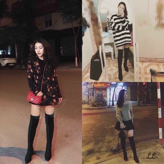 (hình thật) Boot đùi da lộn (nỉ) mũi nhọn hot hit