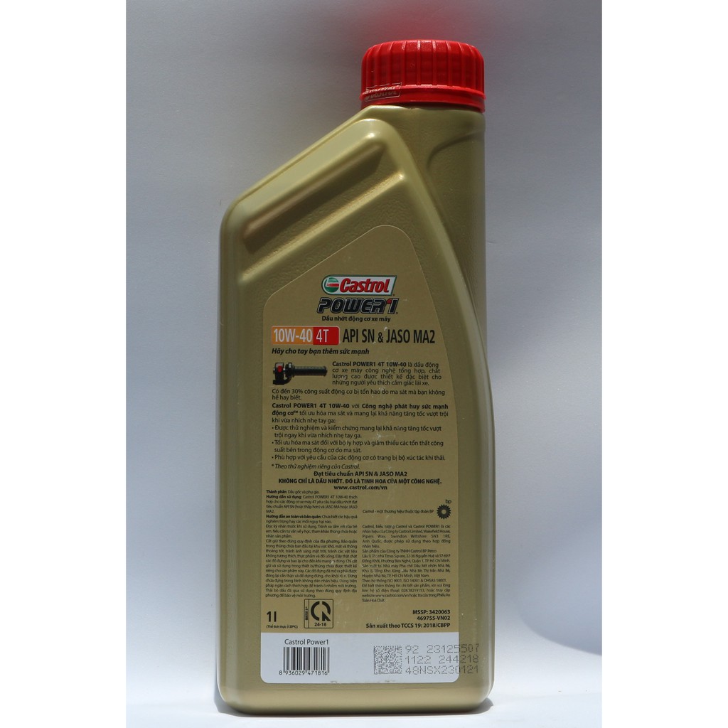 Nhớt xe số CASTROL POWER 1 10W40 1L SN MA2 chính hãng