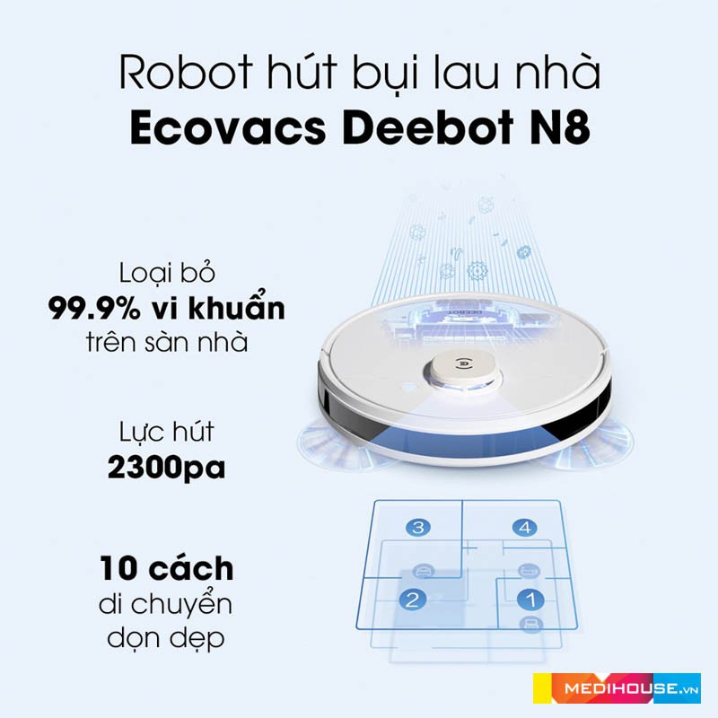 Robot hút bụi dọn nhà Ecovacs Deebot N8 pro+2021 - Chính Hãng - mới 100% Nguyên Seal - Giá Tốt nhất thị trường