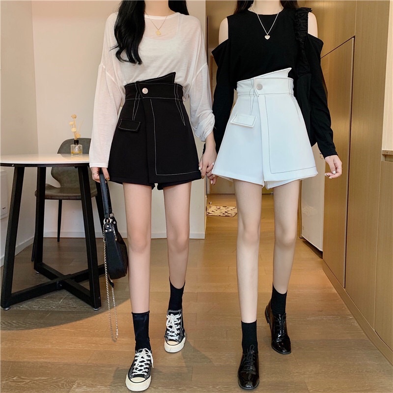 Quần giả váy nữ quần sooc cạp lệch vạt chéo short eo cạp cao trần chỉ nổi banmoon V005 | BigBuy360 - bigbuy360.vn