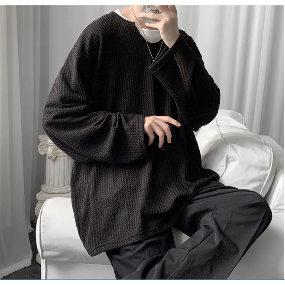 Áo thun unisex vải dệt kim tay dài cổ chữ V thiết kế trẻ trung đơn giản phong cách Hàn Quốc cho các cặp đôi