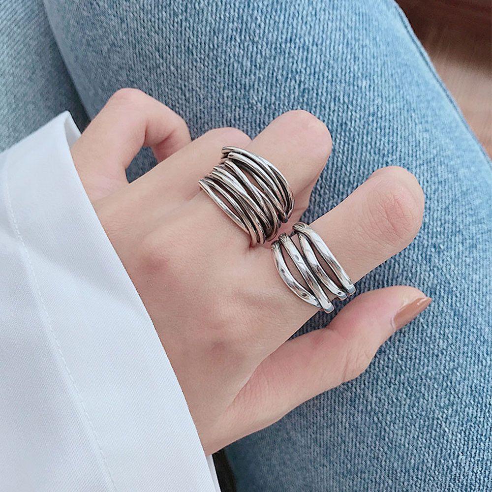 PINEVN Nhẫn Hở Mạ Bạc Nhiều Lớp Màu Sắc Phong Cách Vintage