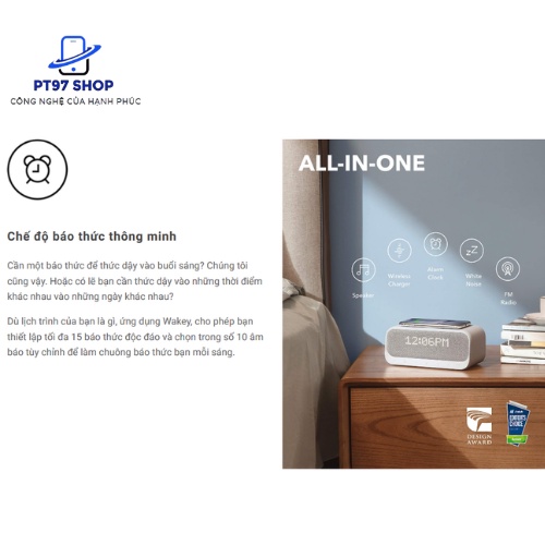 Loa bluetooth Anker SOUNDCORE Wakey 10W - A3300  - Tích hợp sạc không dây, hiển thị đồng hồ - PT97SHOP