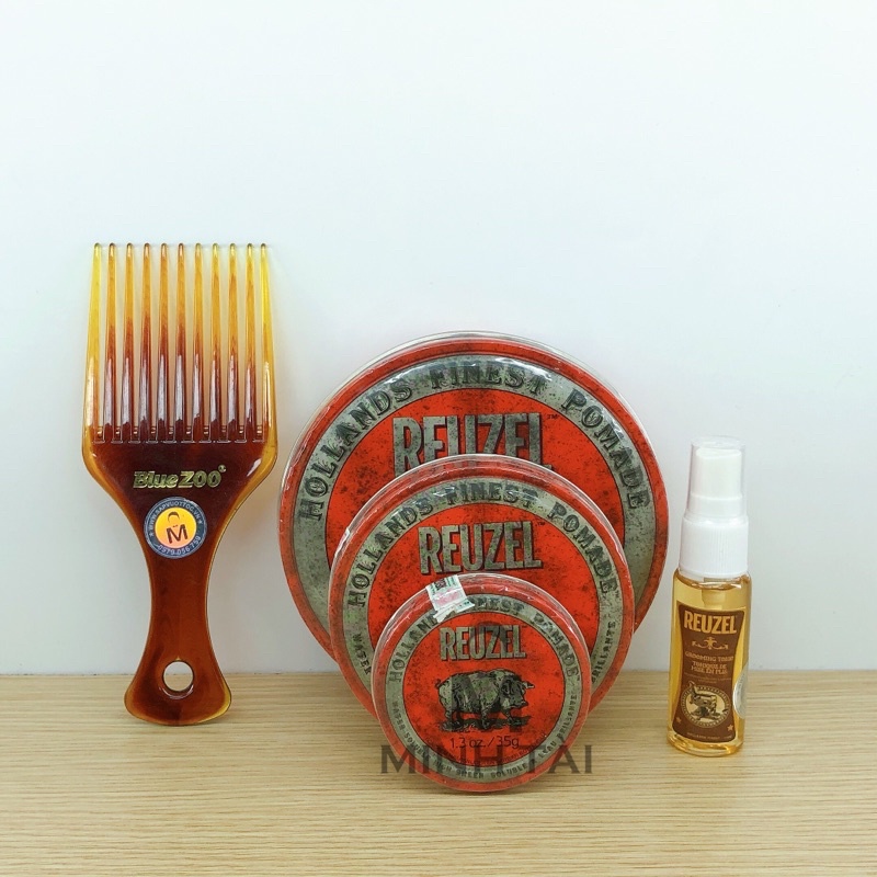 Sáp Vuốt Tóc Nam REUZEL Red Pomade - Hàng Chính Hãng + Xịt Dưỡng Tóc Reuzel Tonic 20ml + Lược Chải Tóc Pomade