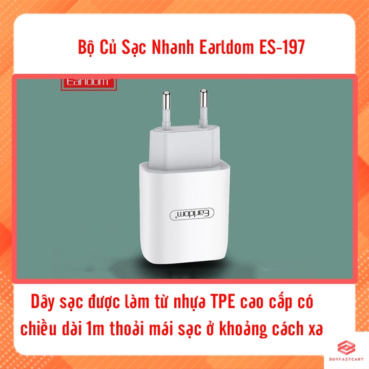 Bộ sạc nhanh type c 2.1A Earldom ES-197 kèm dây - Hàng chính hãng