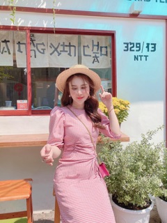 ĐẦM MAXI CARO RÚT DÂY