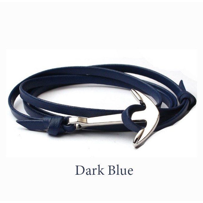 Vòng tay mỏ neo dây da (Dark Blue)