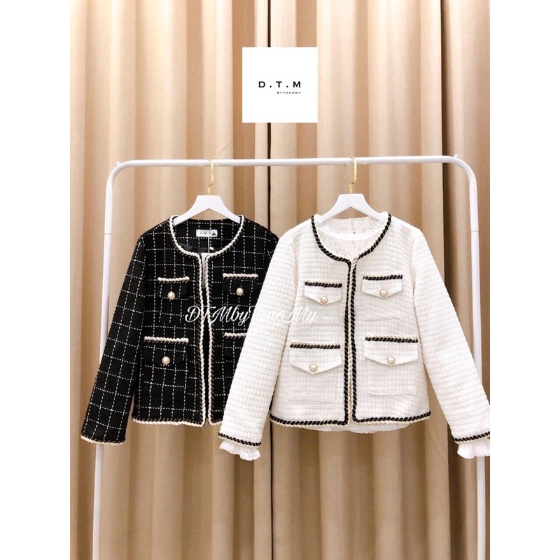 Áo khoác dạ tweed kẻ khuy ngọc dáng dài hàng chuẩn SDD | BigBuy360 - bigbuy360.vn