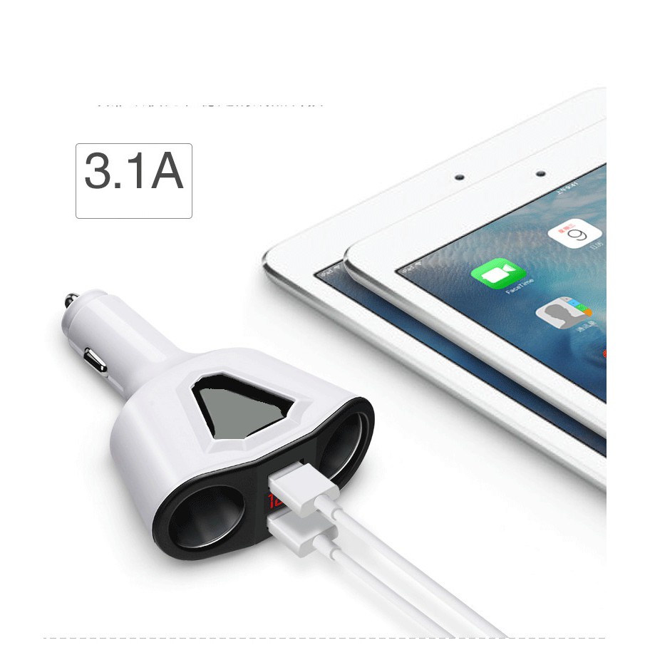 Tẩu chia sạc xe hơi ô tô 2 Nguồn - 2 usb có báo điện áp | BigBuy360 - bigbuy360.vn