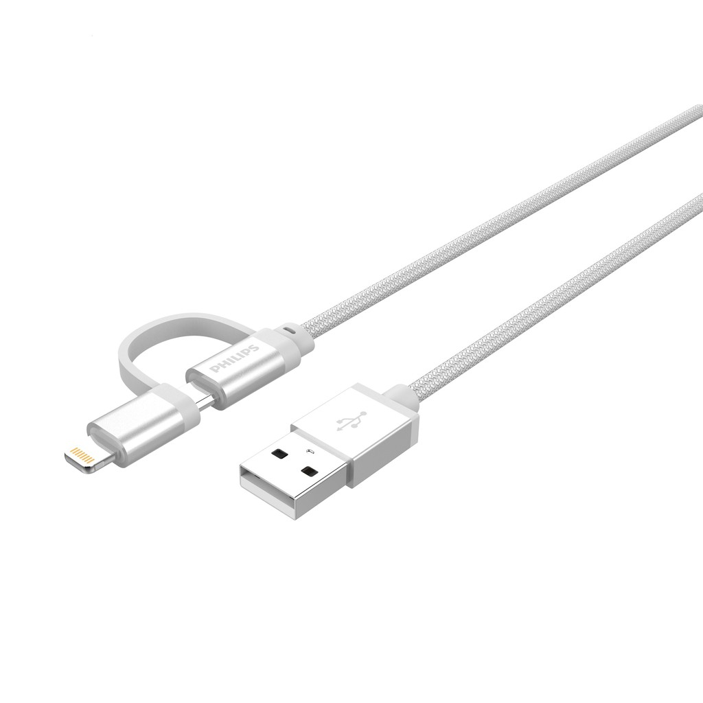 Cáp sạc USB-C Philips 2 trong 1 DLC4541 tích hợp đầu chuyển đổi Linghtning