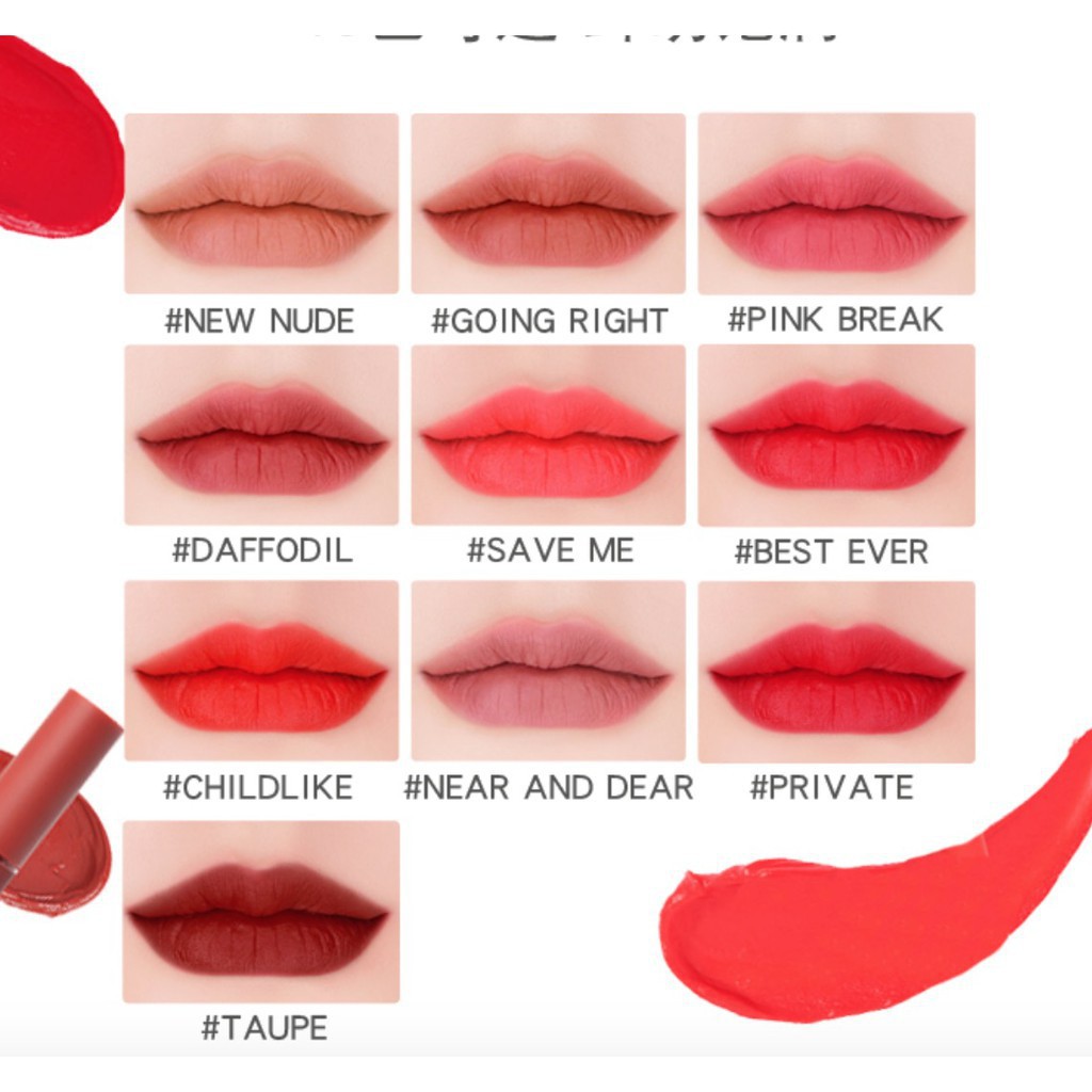 3CE VELVET LIPSTICK TINT Waterproof Matte Nude Lips Cosmetic Korea