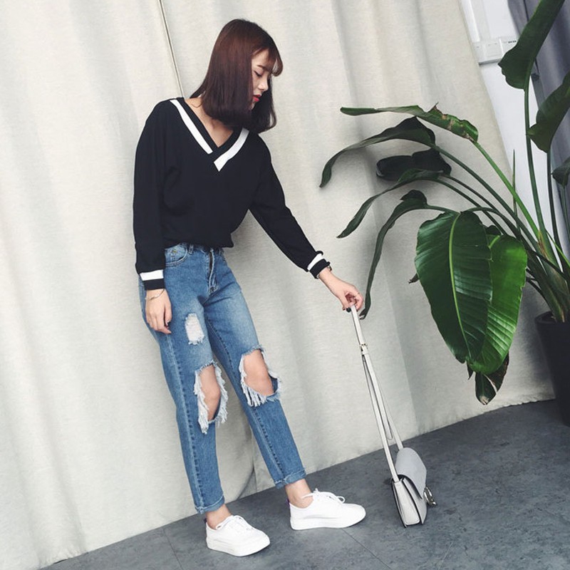 Áo kiểu IELGY tay dài cổ chữ V dáng rộng thời trang cho nữ