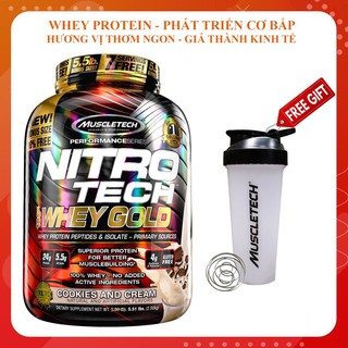 Sữa tăng cơ Nitro Tech Whey Gold Size 5.5lbs Vị Cookies and Cream – Kèm Quà Tặng – Hàng Chính Hãng Muscletech USA