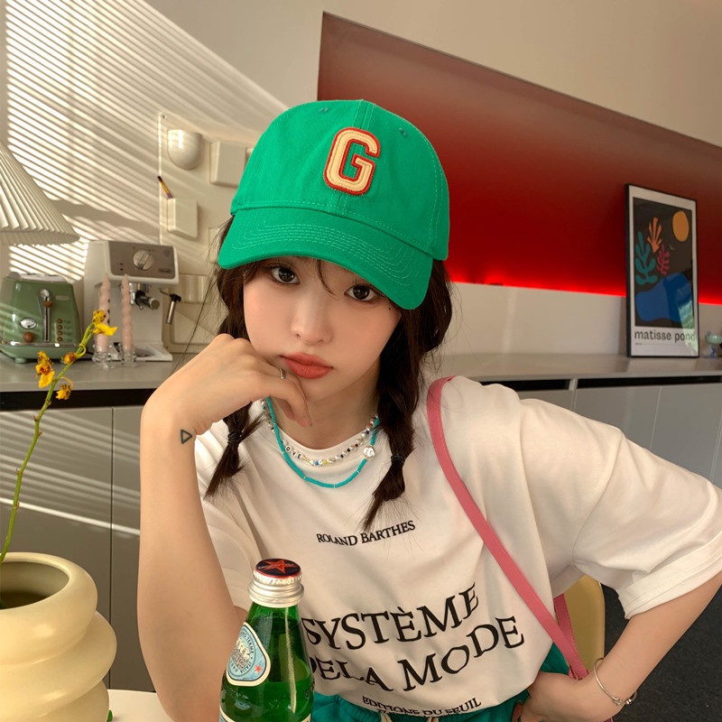 Mũ Lưỡi Trai Mềm Mại Che Nắng Mùa Hè In Chữ G Màu Xanh Lá Phong Cách Hàn Quốc Cho Nữ