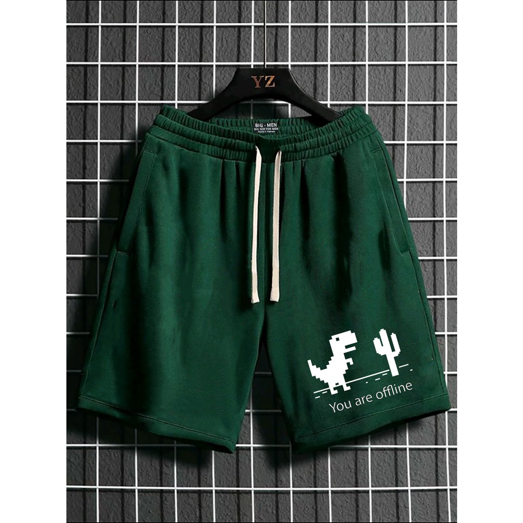 [bigsize] Quần short nỉ xanh ve chai bigsize 70-140kg in khủng long đẹp