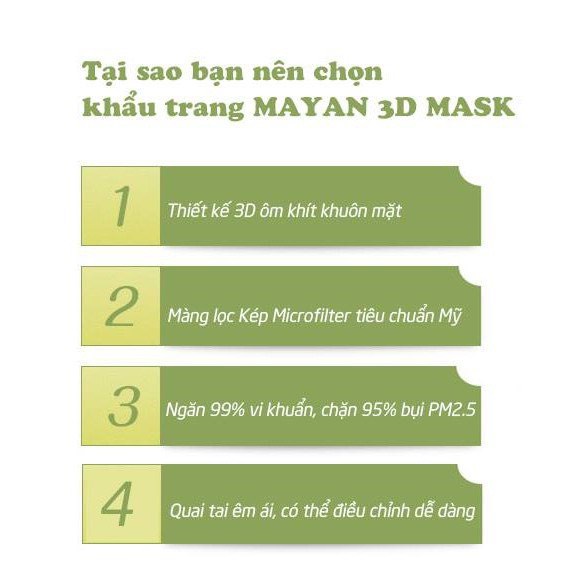 5 cái Khẩu Trang MAYAN 3D Mask với màng lọc Micro filter , bụi mịn PM 2.5  , ngăn vi khuẩn