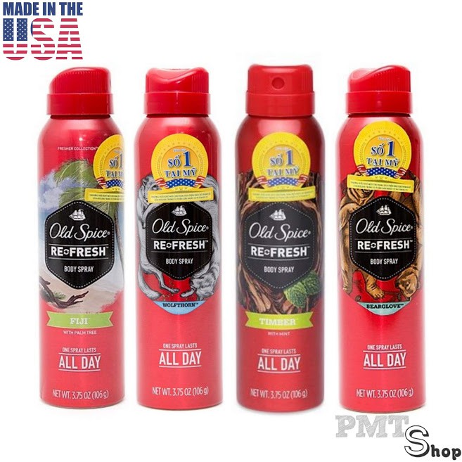 [USA] Xịt nước hoa toàn thân nam Old Spice 106g Wolfthorn | Fiji | Timber | Bearglove 150ml - Mỹ