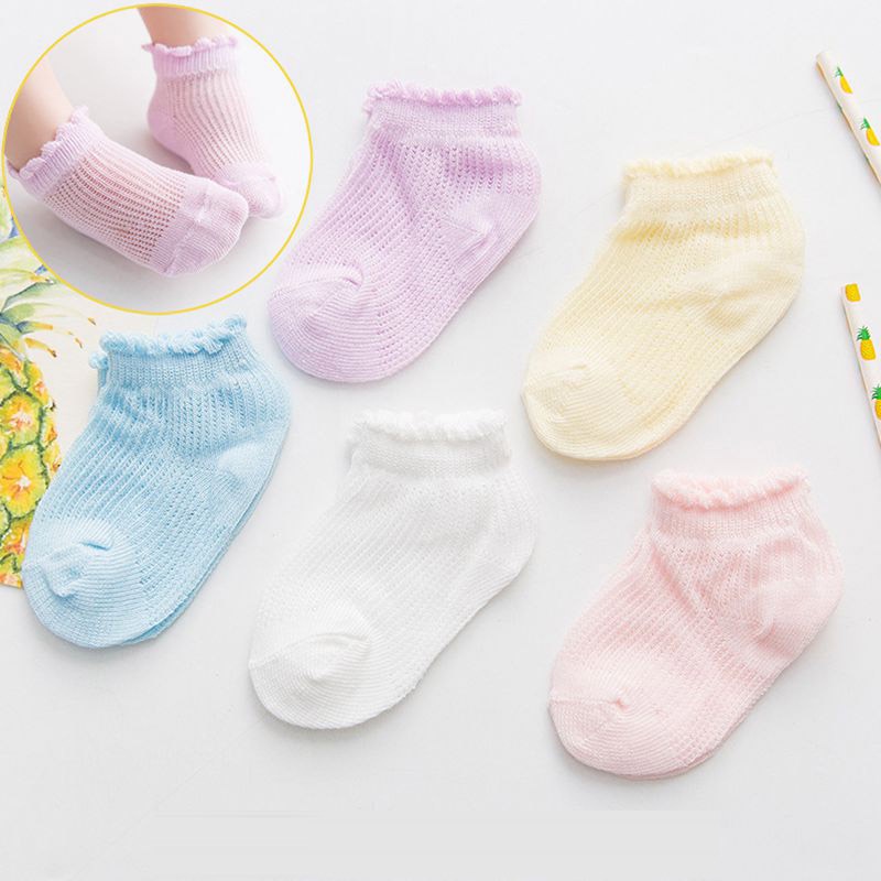 Set 5 Đôi Vớ Cotton Mềm Mại Thoáng Khí Màu Sắc Đơn Giản Cho Bé 0-8 Tuổi