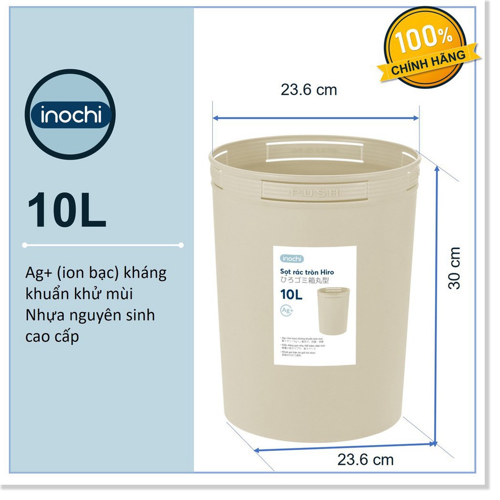 Sọt rác Tròn Inochi 10 Lít Màu Rất Đẹp Làm phù hợp với Văn Phòng, Khách Sạn, Đựng Rác Gia Đình, Để Bàn Trong Nhà