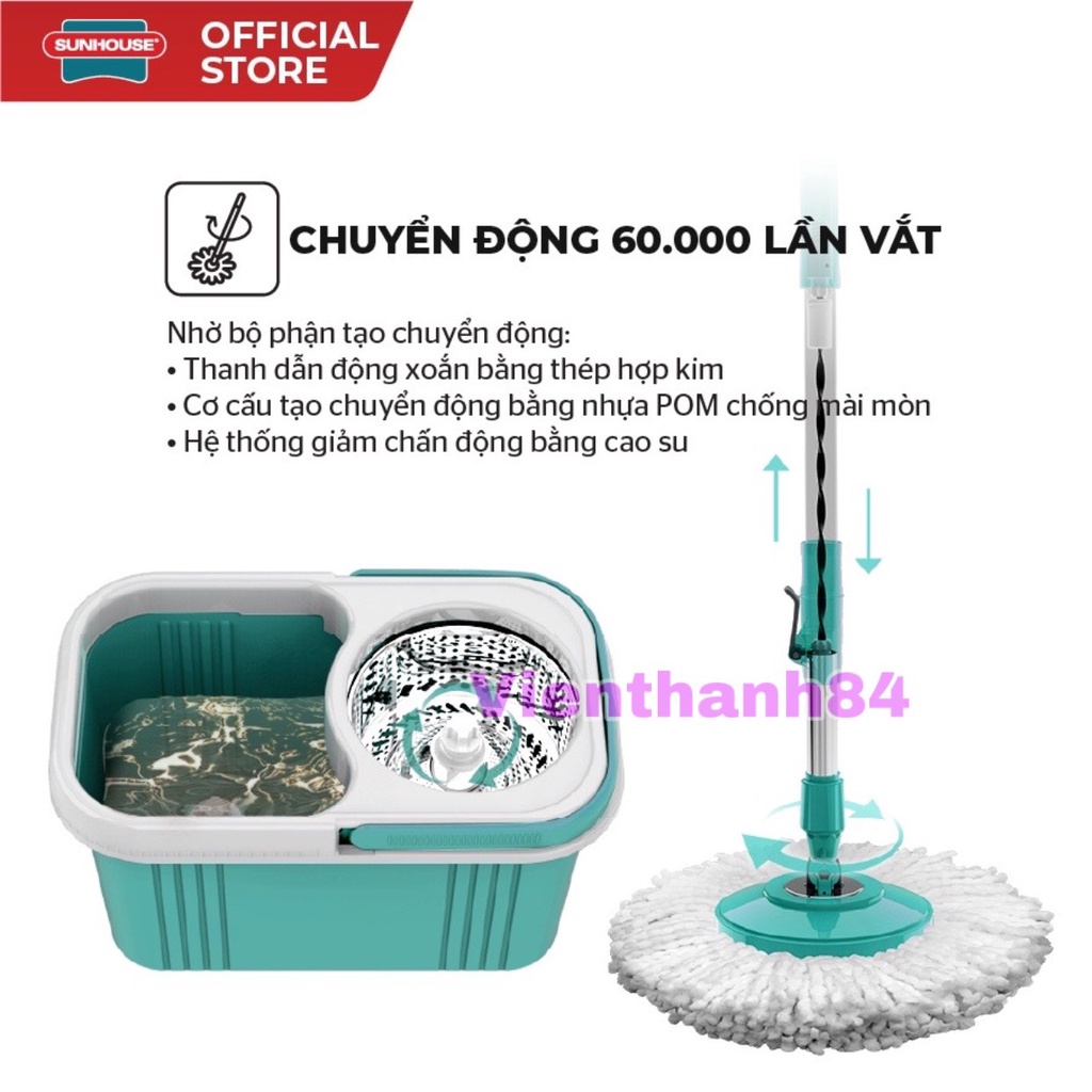 Bộ lau nhà xoay thông minh SUNHOUSE HAPPYTIME 360 độ KS-CL330S ( 2 bông lau đi kèm)