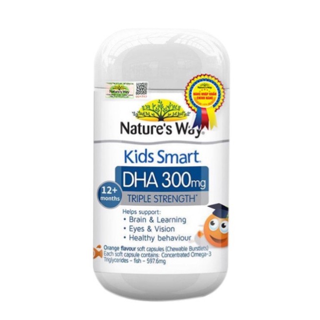 Viên Nhai Nature's Way Kids Smart DHA 300mg Triple Strength Tăng Cường Sự Phát Triển Của Trẻ 50 Viên