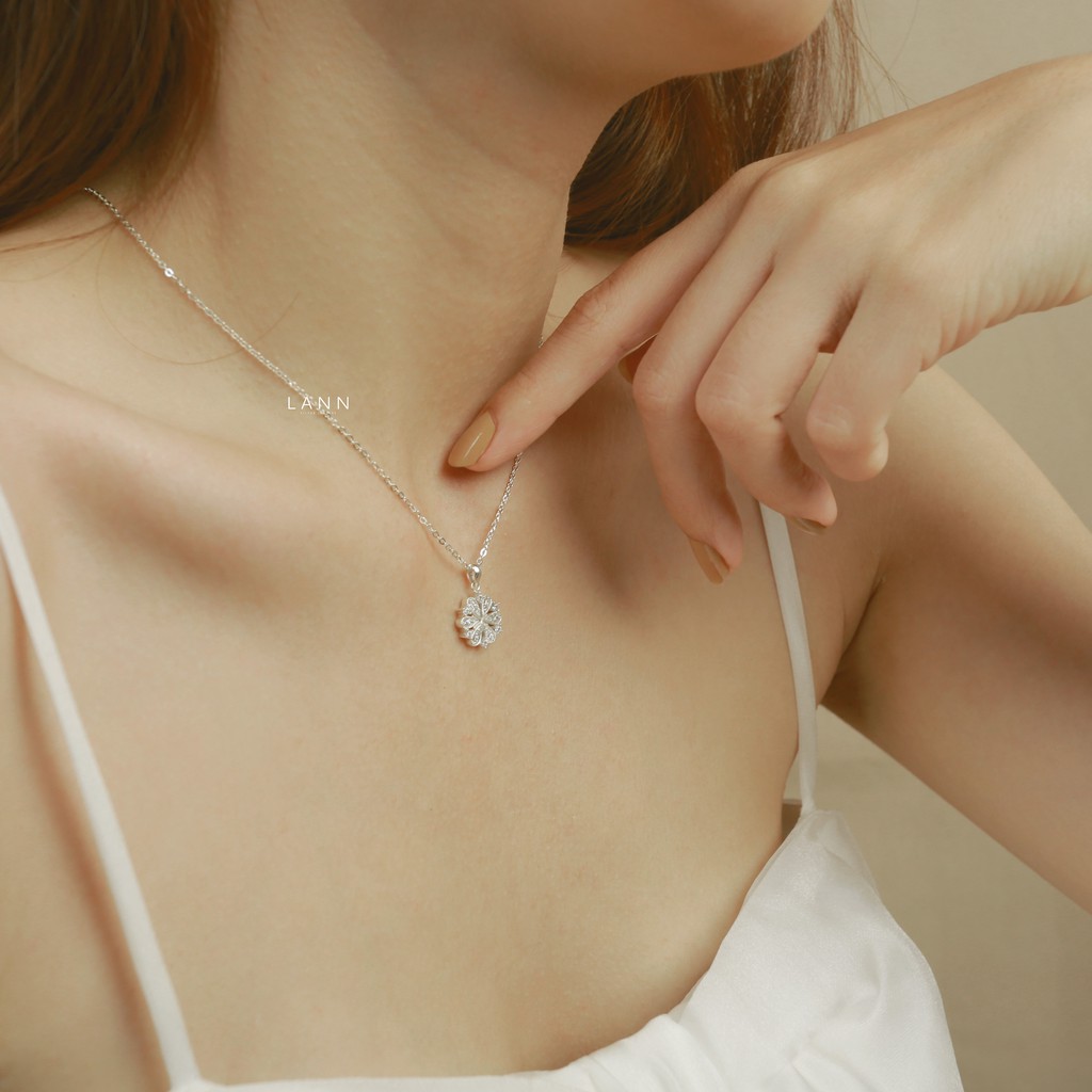 Vòng cổ hoa đá xen đá tròn BẠC S925 LANN N192