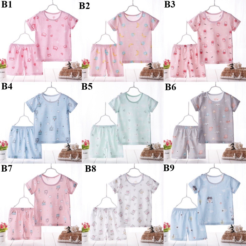 Bộ đồ cotton sợi tre xuất Hàn nhiều màu cho bé B02