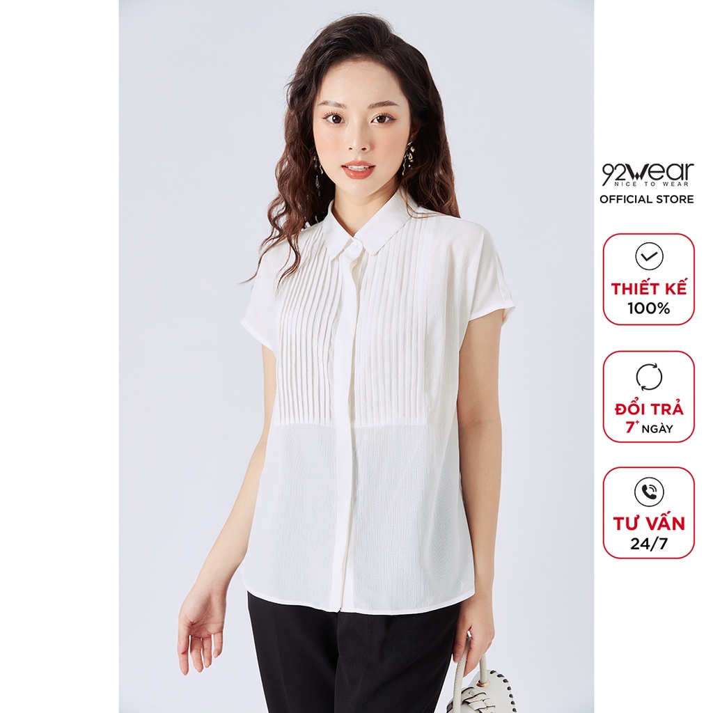 Áo sơ mi voan nữ công sở 92WEAR đủ màu thiết kế gấp ly thân trước ASA1044